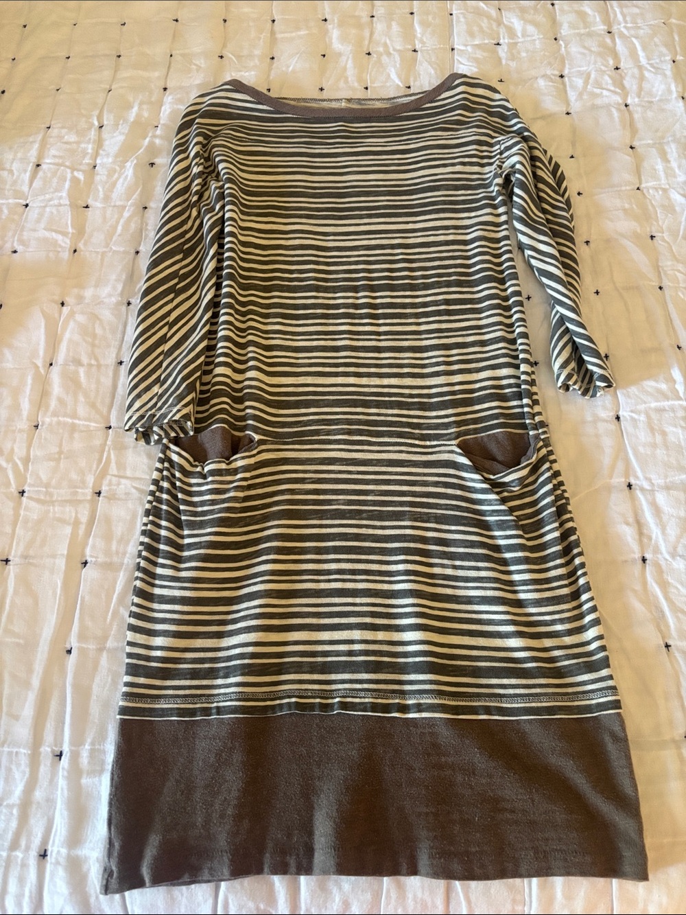 rag & bone Striped Long-Sleeve Knit Dress in Brown and Cream